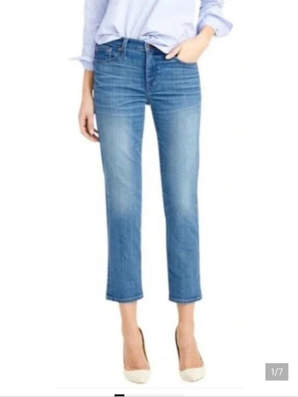 J. Crew Women 31 Tall Medium Wash Stretch High Rise Vintage Crop Denim Jeans